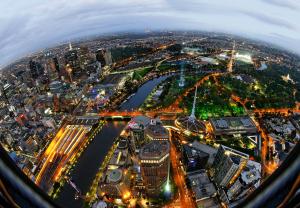 Aerial evening looking east from Eureka Tower