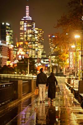 Wet night walk on Crown Promenade