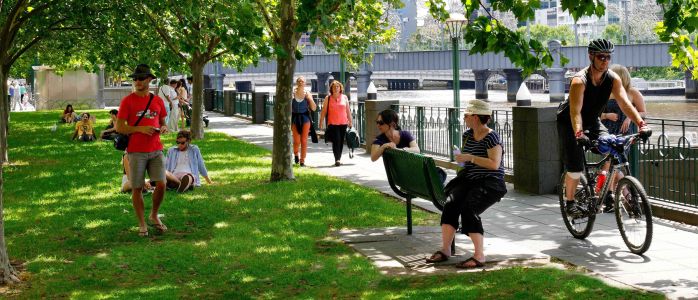 People walking around on the Yarra