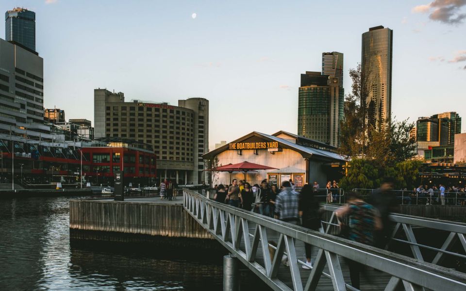 Crossing the bridge to The Boatbuilders Yard, South Wharf